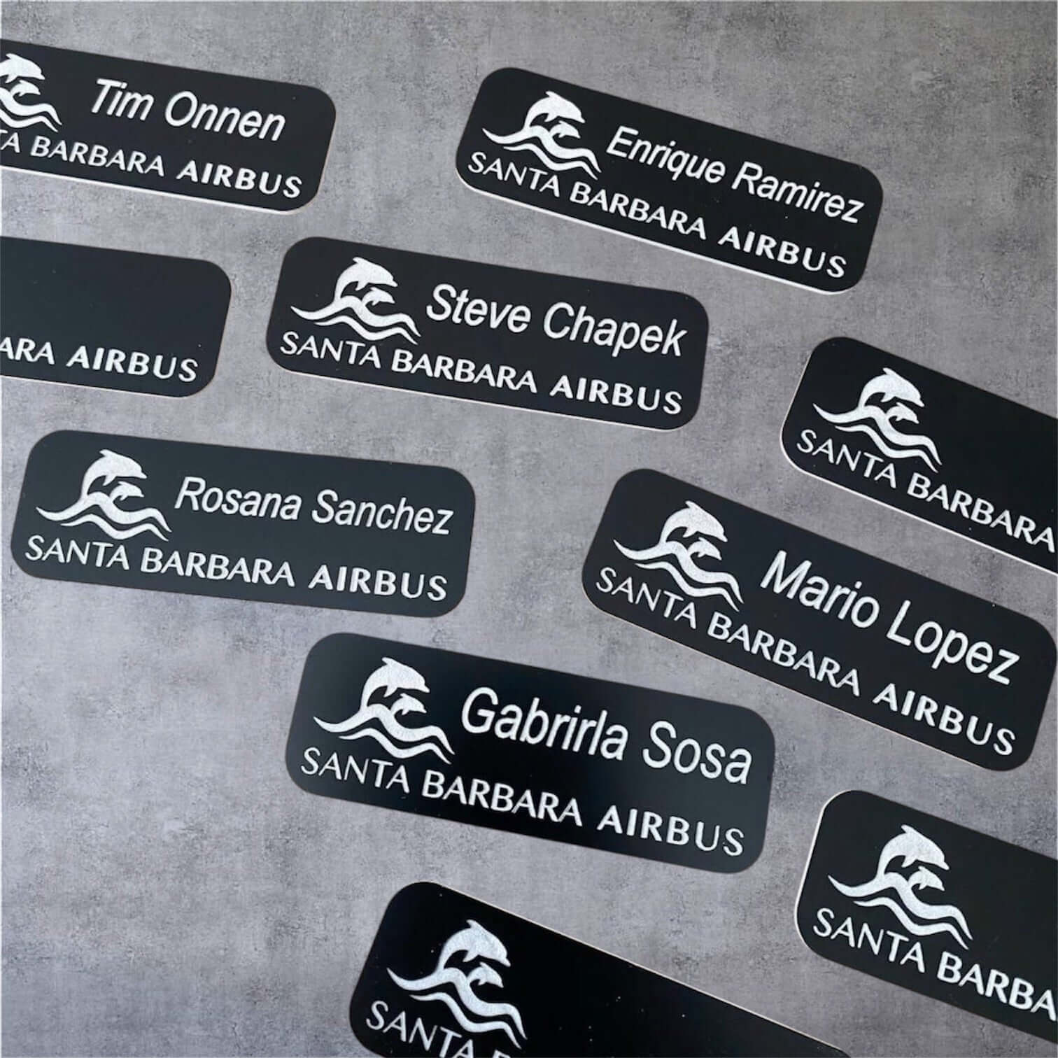 Black with white custom logo name badge