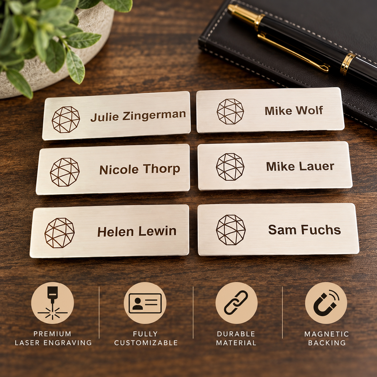 Laser Engraved Silver Metal Name Tags