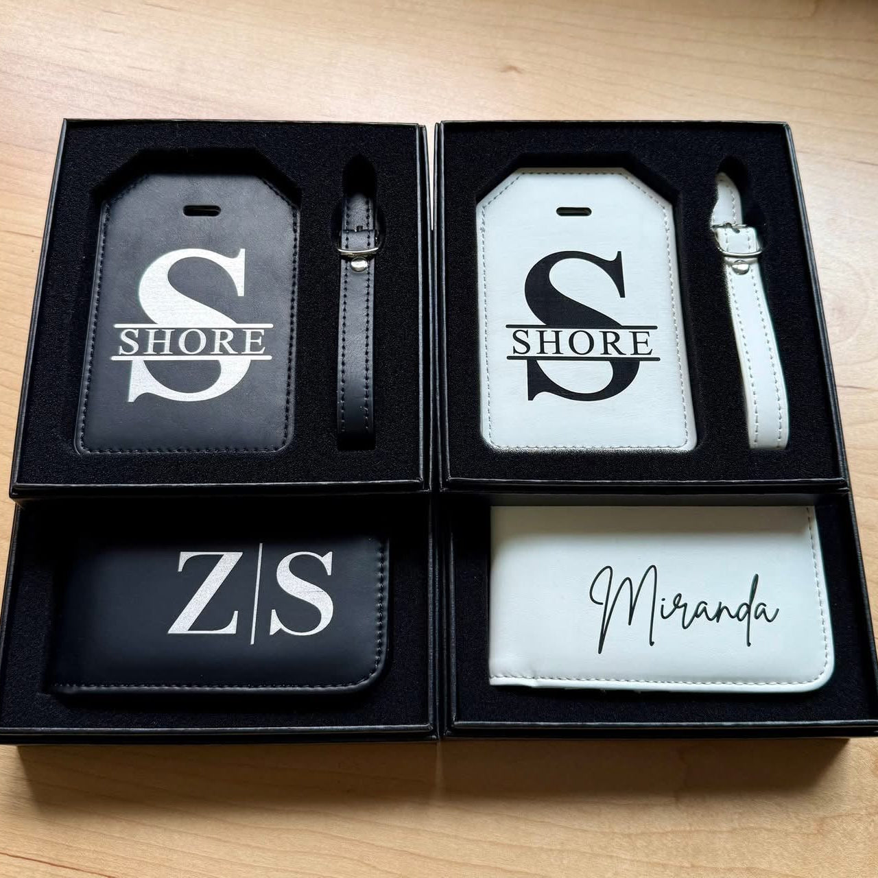 Personalized black and white leather tags