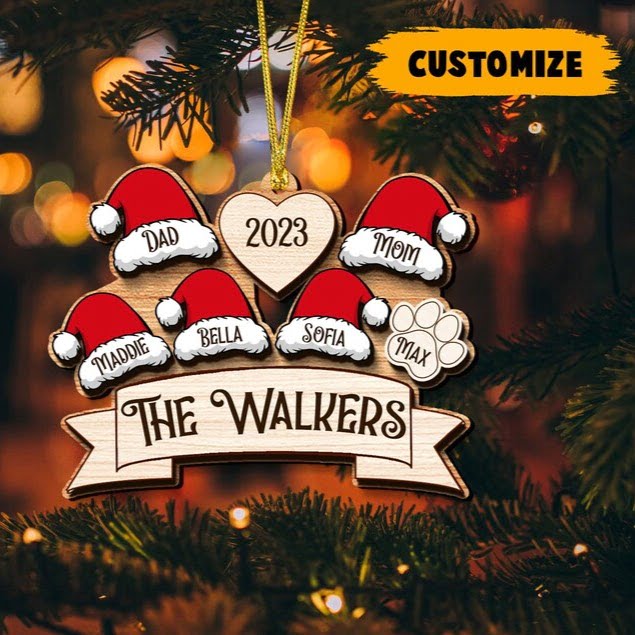 personalized family santa hat ornament