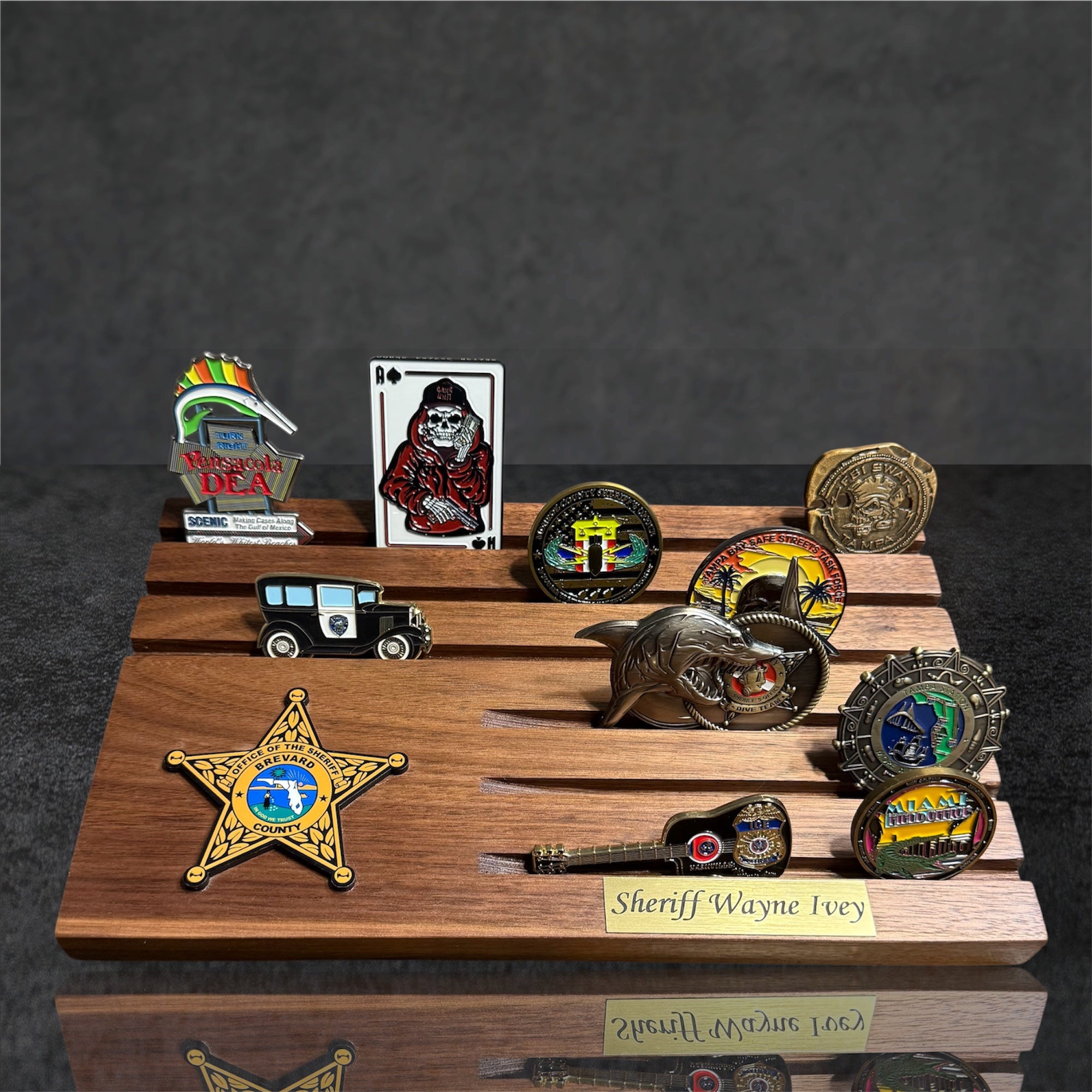 personalized walnut desk coin holder