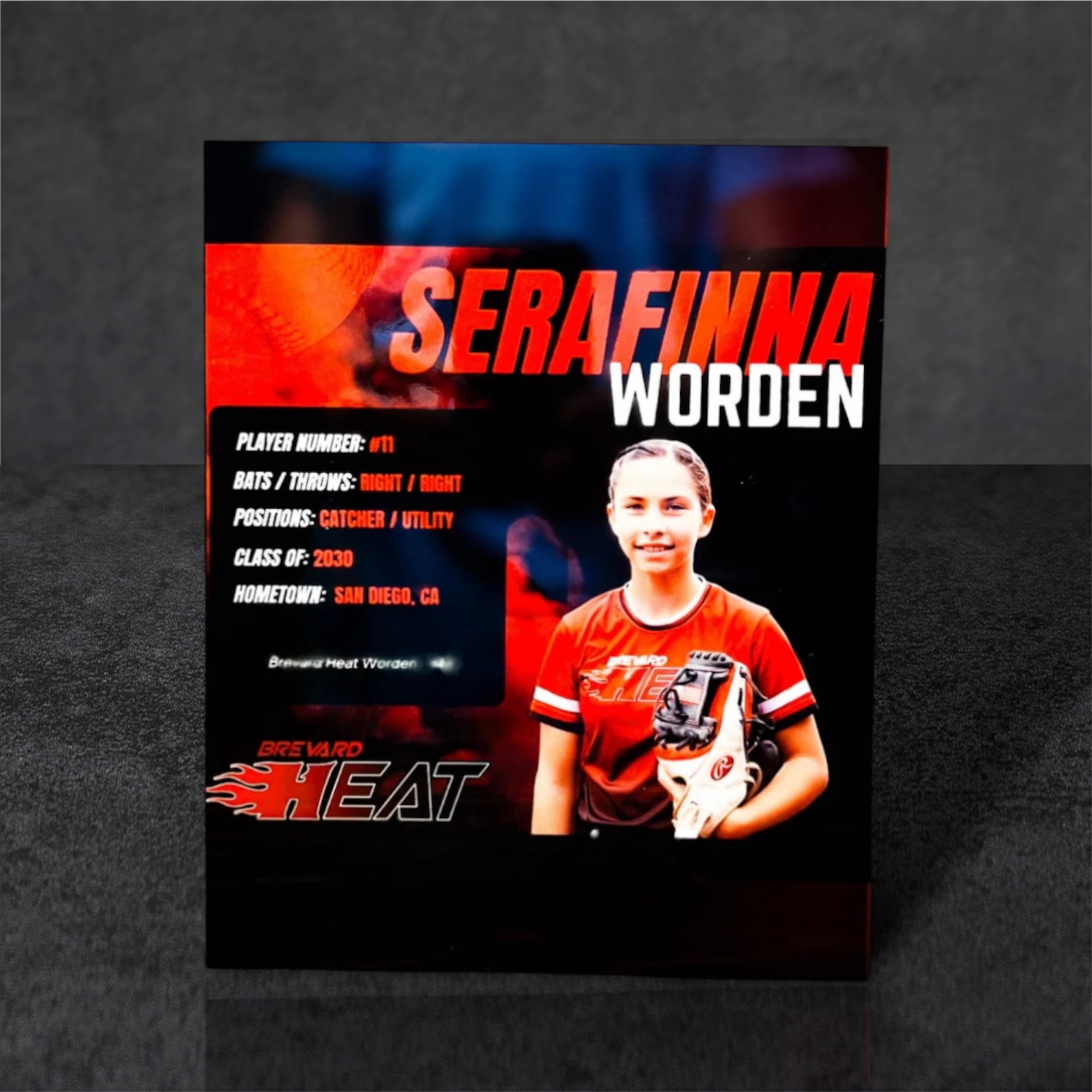 softball player card plaque