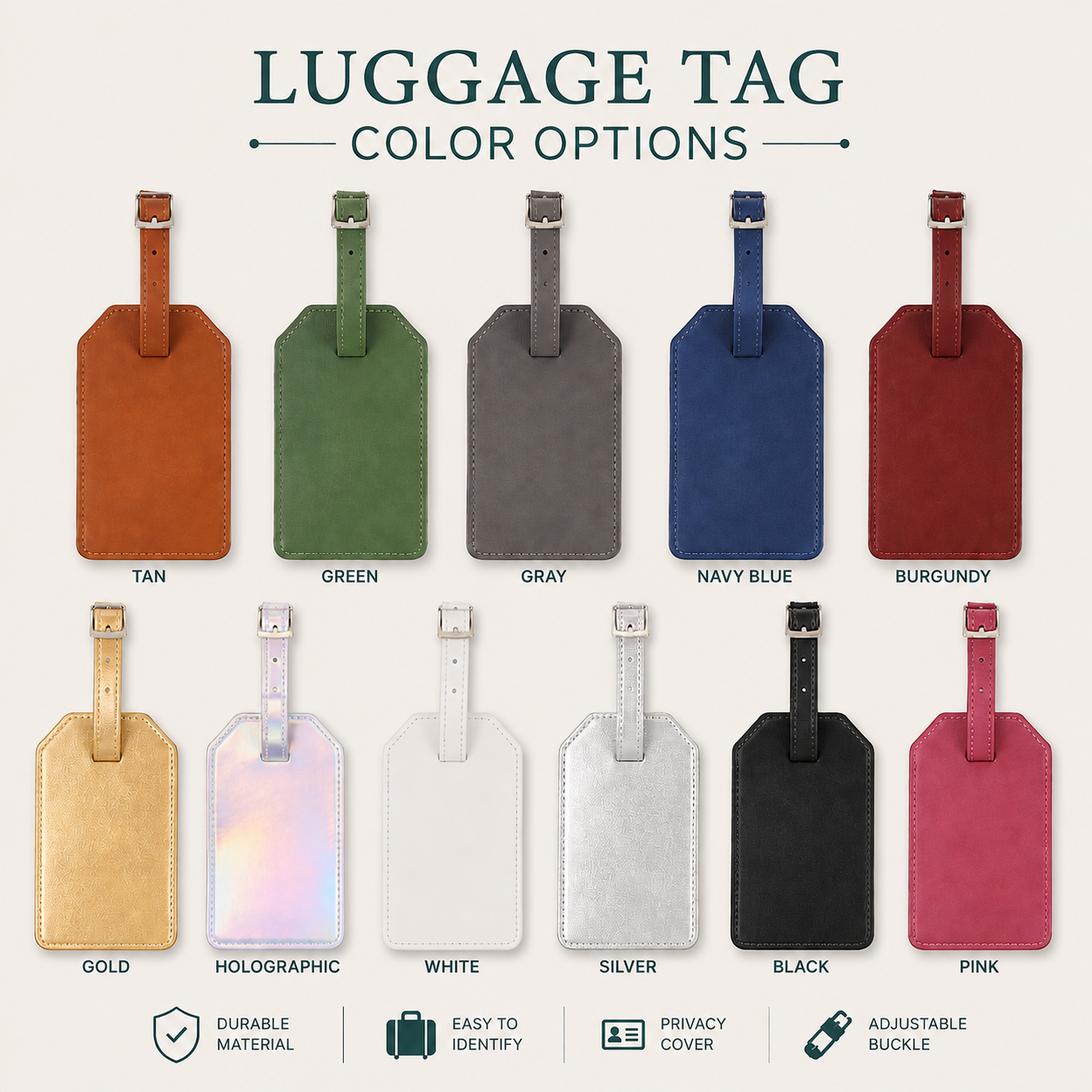 Color options chart for luggage tags 