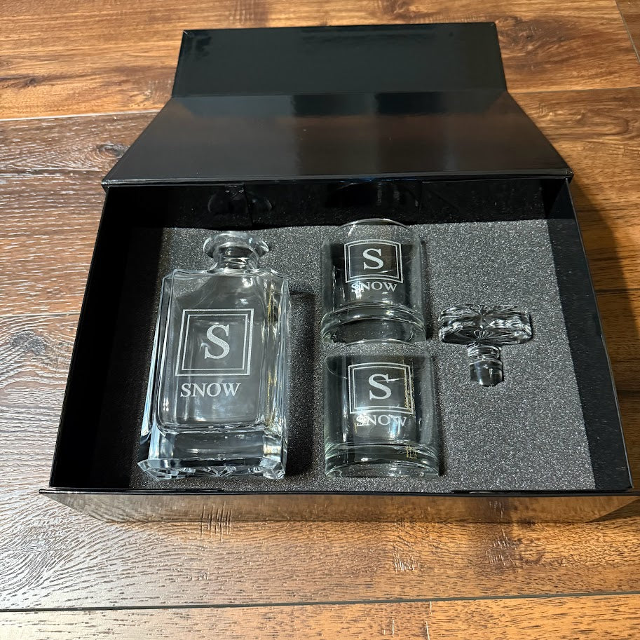 two glass decanter set with gift box