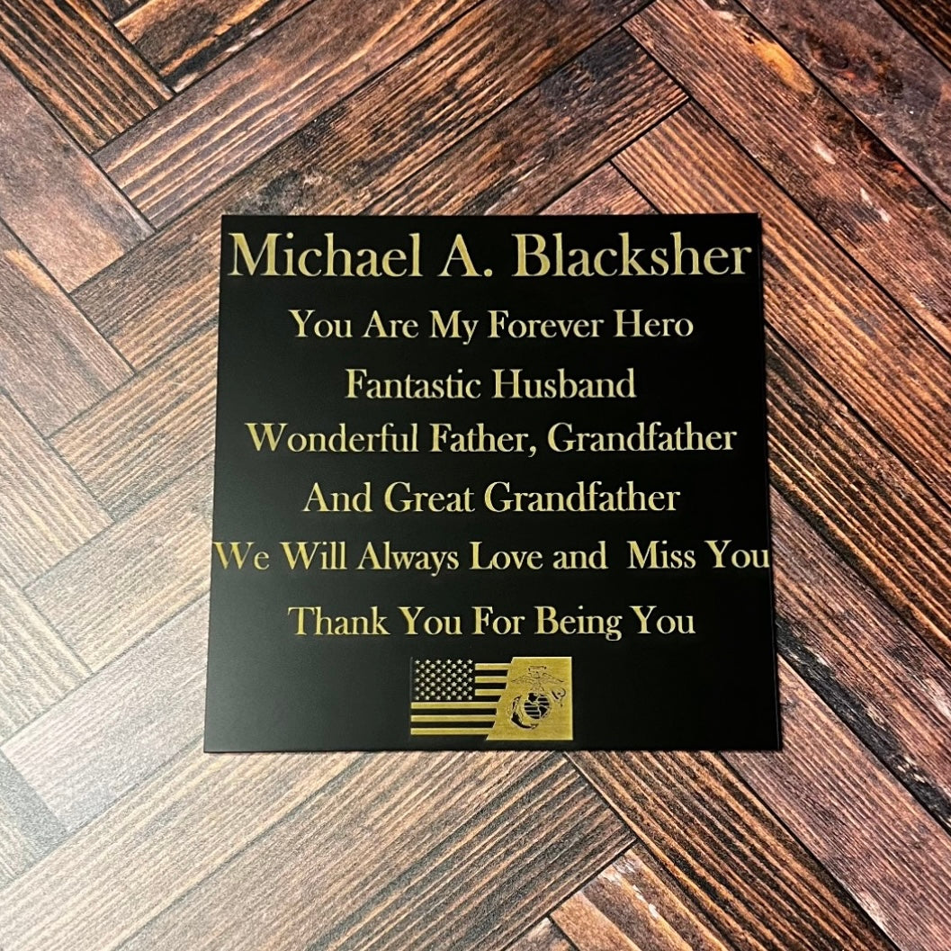 Black to gold laser engraved name plate 