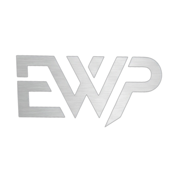 Metallic 'EWP' logo on a white background