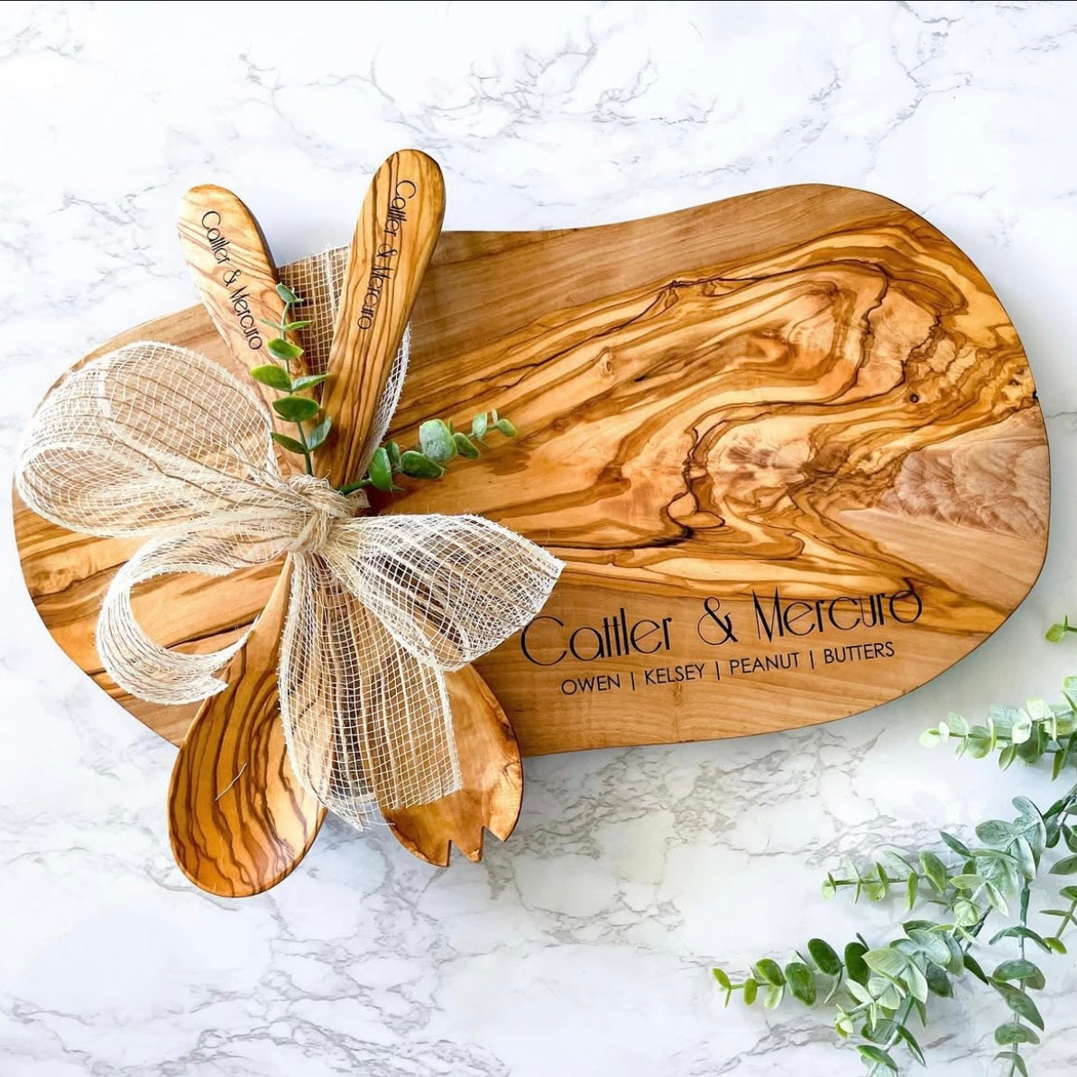 Personalized Olive Board & Serving Spoon Set