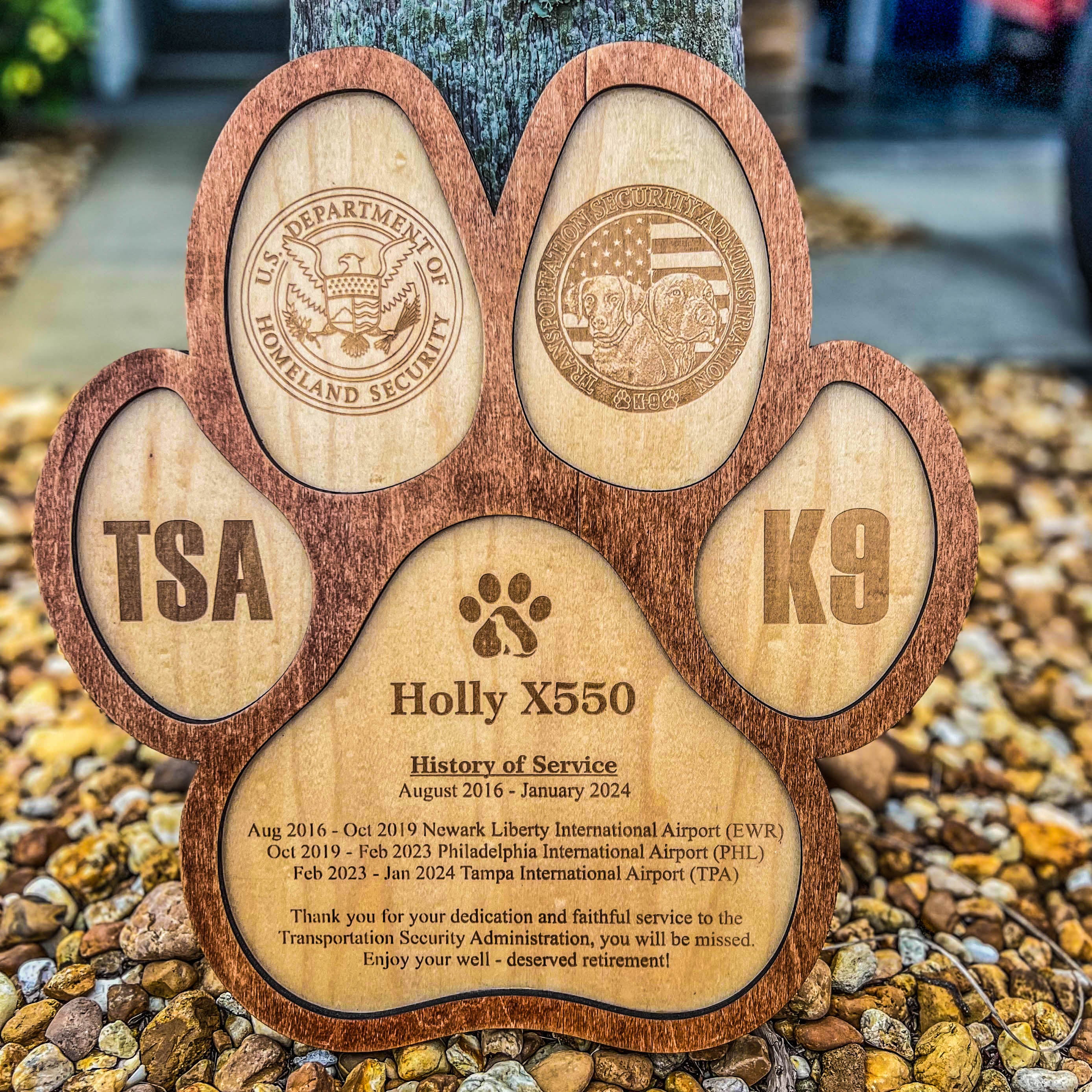 Personalized TSA K9 paw plaque 