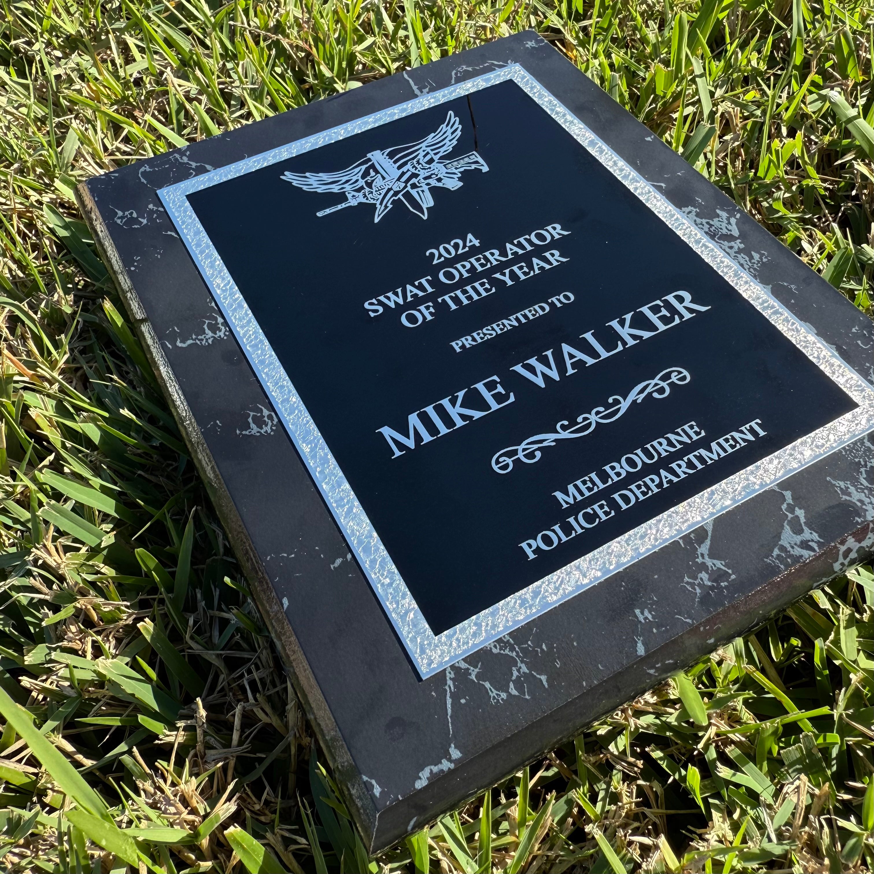 Side view of Marble Laser Engraved Plaque