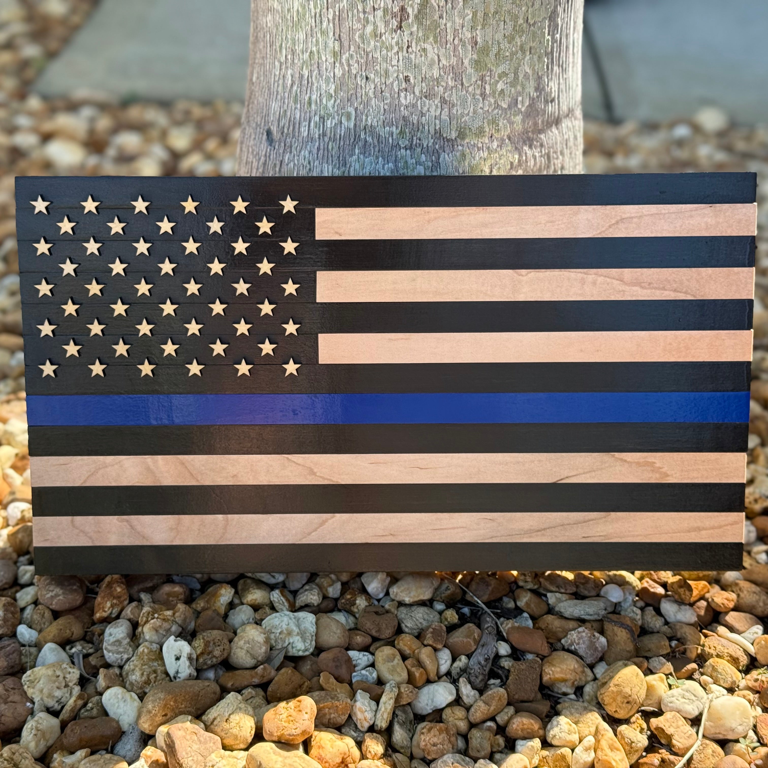 maple thin blue line wood flag 