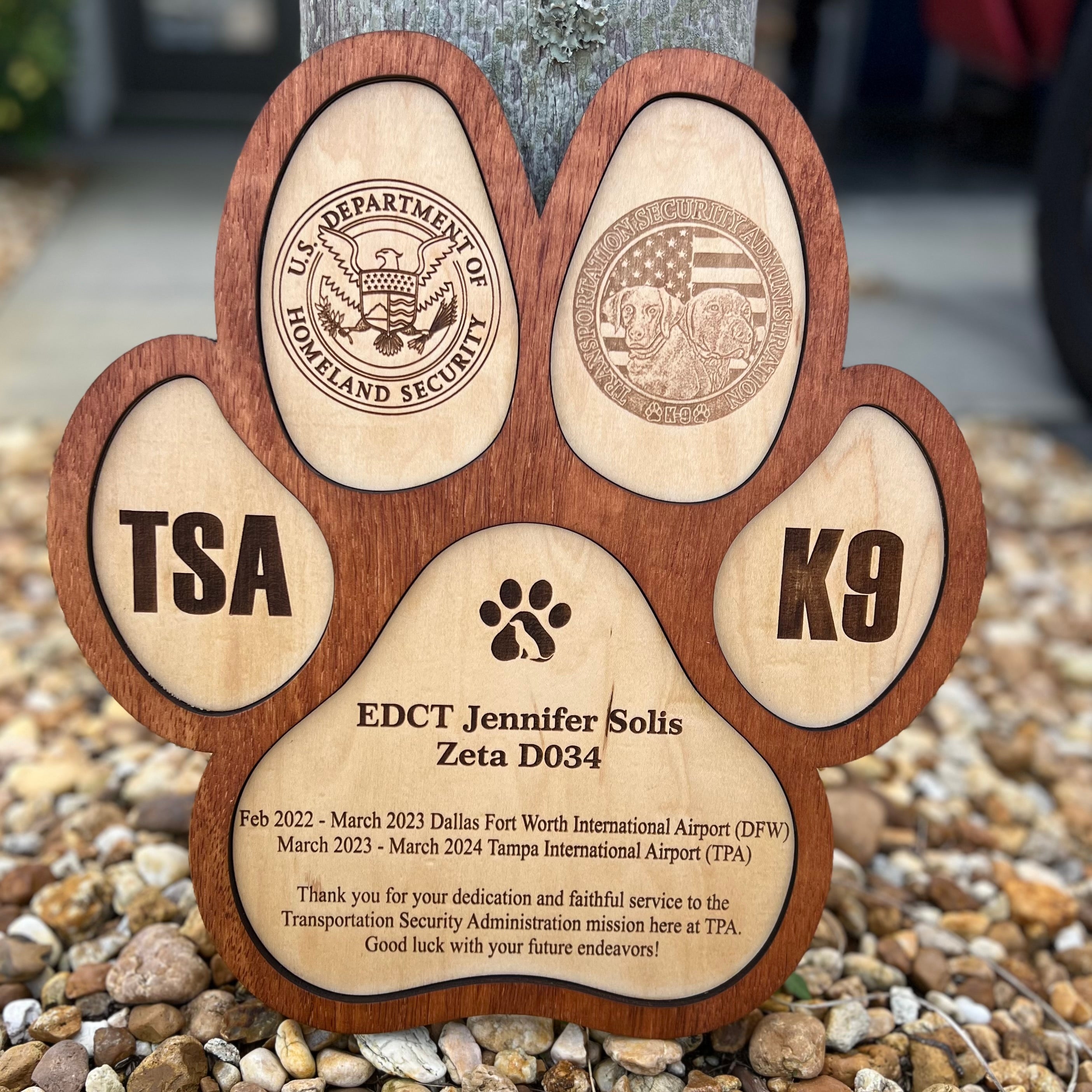 TSA K9 paw plaque 