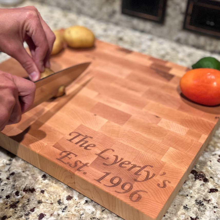 personalized end grain cutting board 