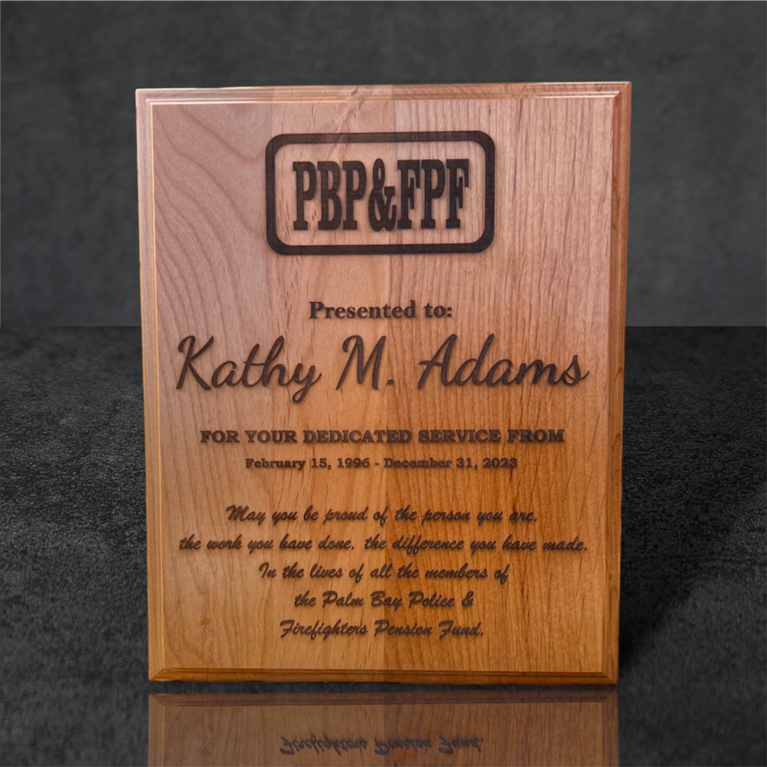 laser engraved wood alder plaque