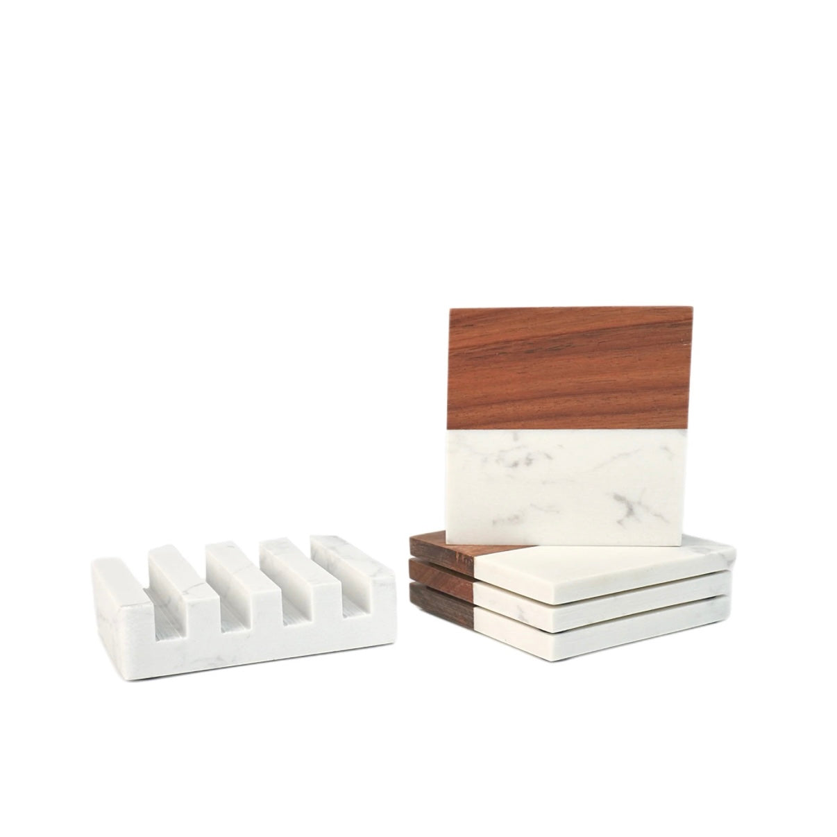 marble and wood coaster set 