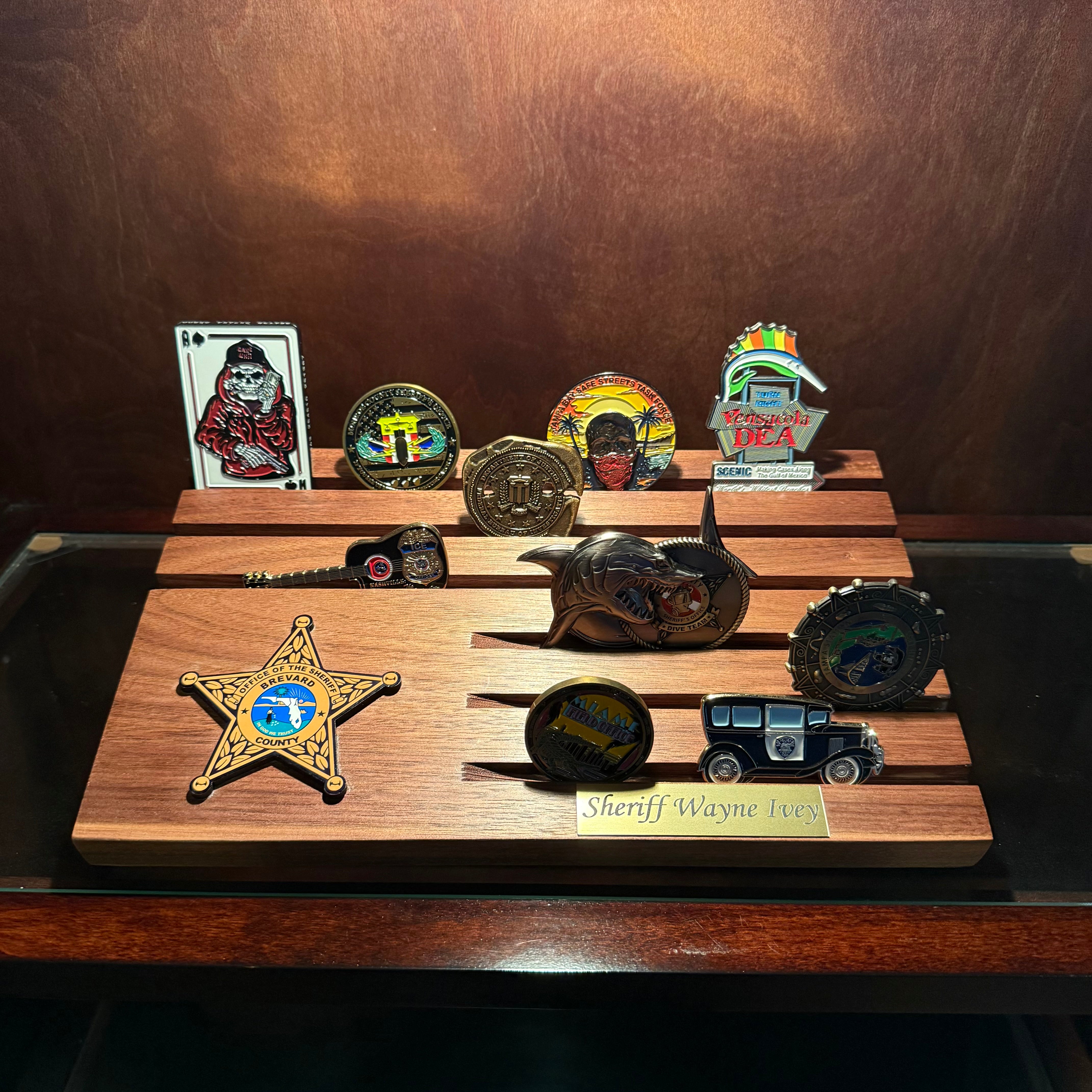 Personalized walnut desk coin holder 