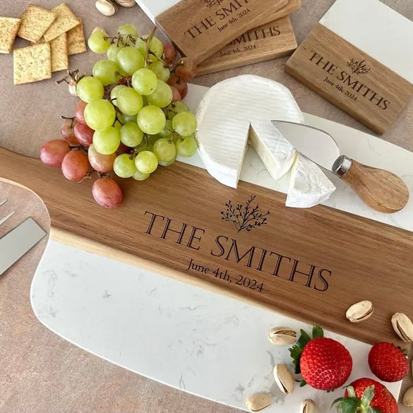 personalized serving board and coasters 