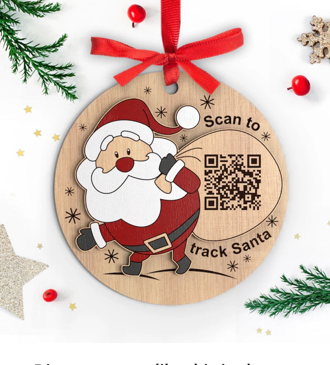 Christmas Santa with toy bag  Tracker QR code Ornament