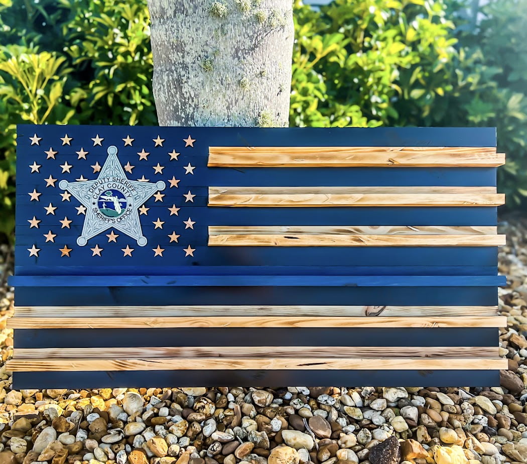 custom badge thin blueline flag 