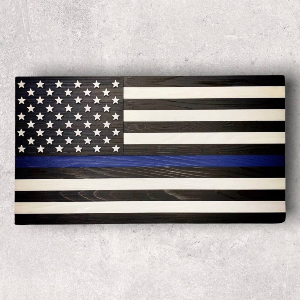 thin blue line wood flag 